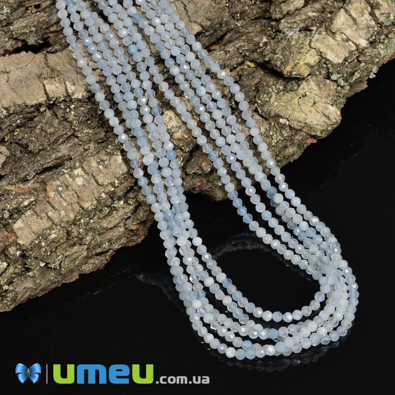 Намистини Аквамарин, Натур. камінь, 2,5 мм, Круглі грановані (BUS-040878)