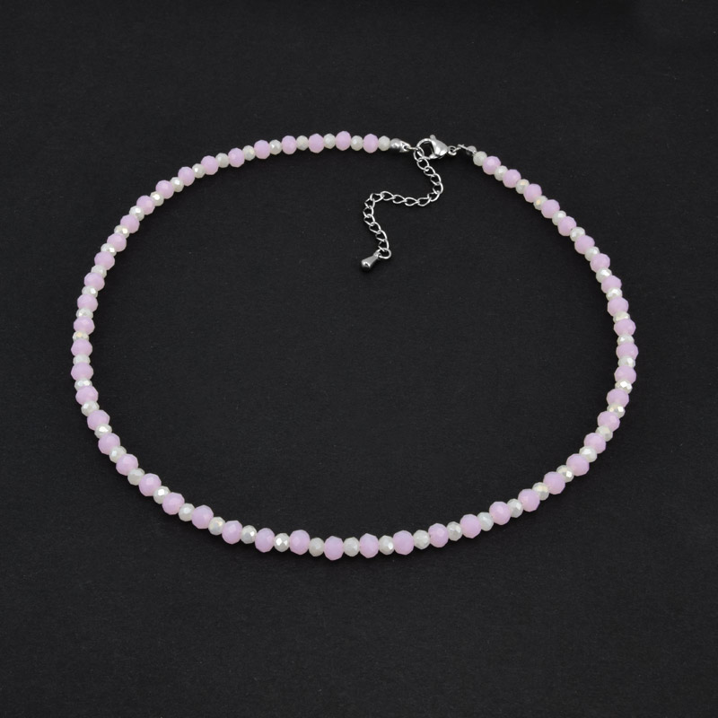 Чокер рожевий, Намистини скляні, 36 см, Нерж сталь (BUS-058754)