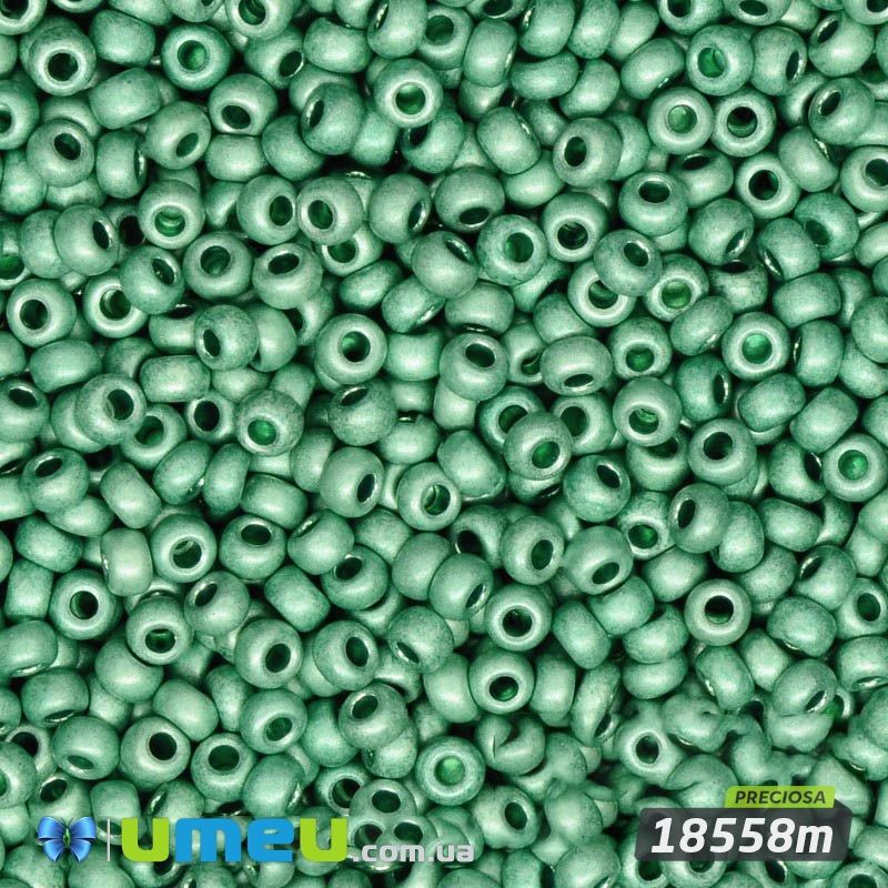 Бісер чеський №913m/18558m, Зелений, Металізований матовий, 10/0 (BIS-008391)