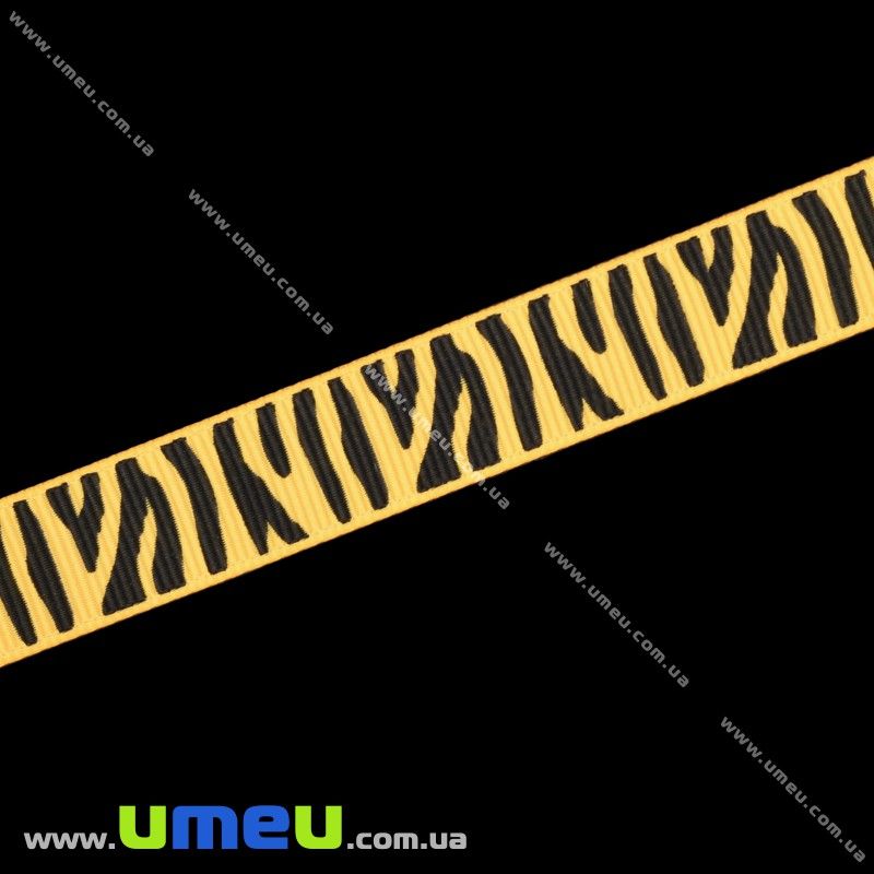 Репсова стрічка з малюнком Тигрова, 16 мм, Помаранчева (LEN-012788)