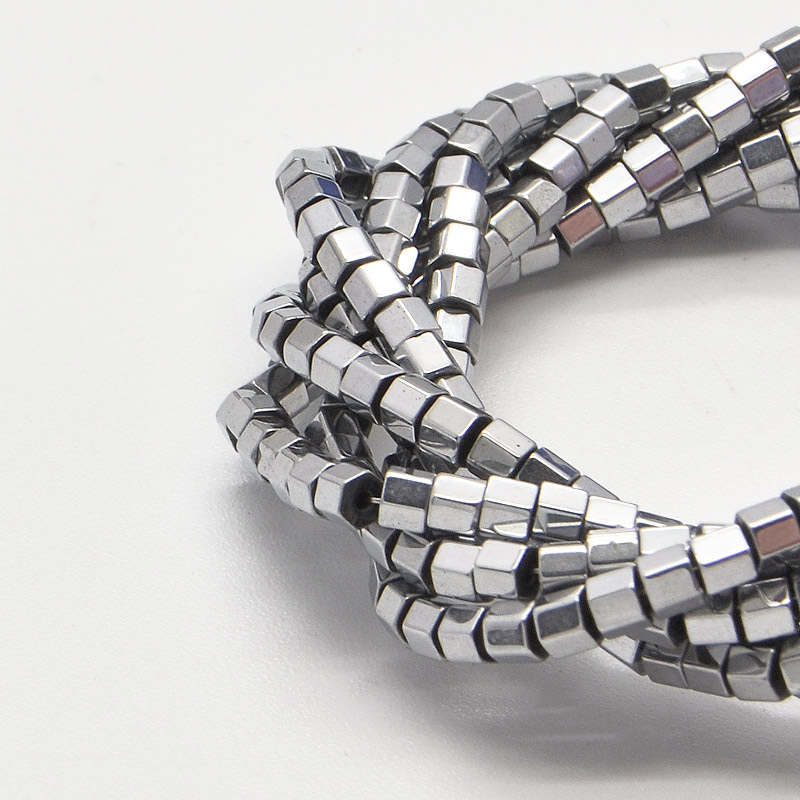 Намистини Гематит, Натур. камінь, 2,5 мм, Циліндр, З покриттям, Сріблясті (BUS-051761)