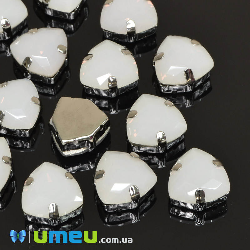 Шатон трілліант К9 12,5х12 мм, Темне срібло, Білий опал (KAB-041008)