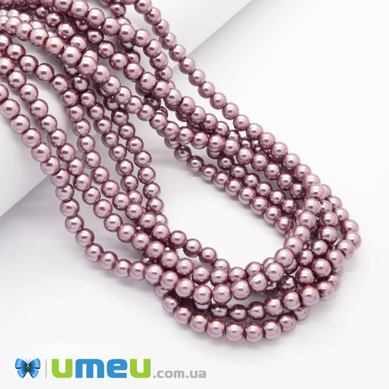 Намистини скляні Перли, 6 мм, Пудрові, Круглі (BUS-048937)