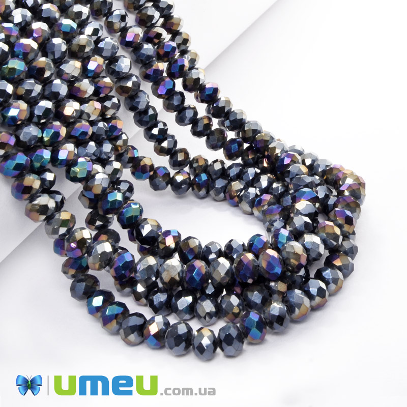 Бусины рондели, 6х5 мм, Черные AB (BUS-049273)