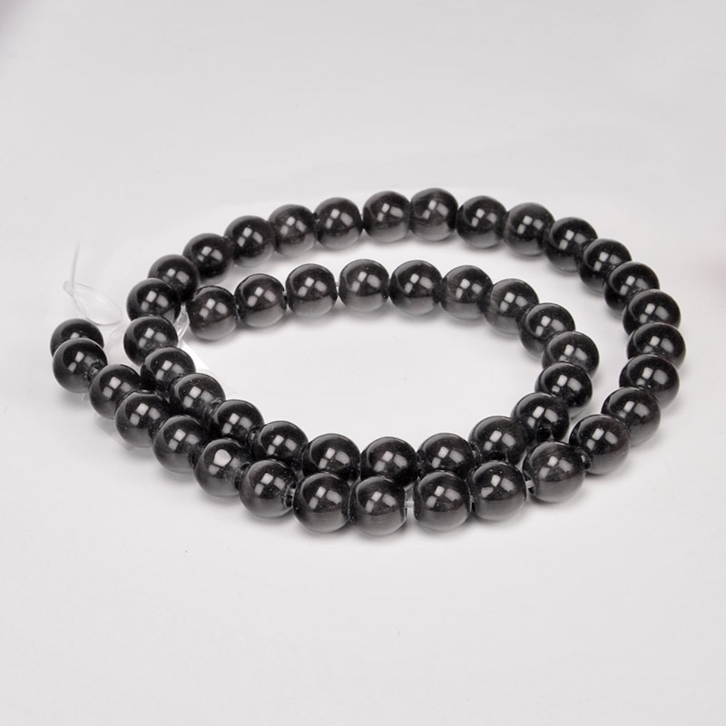 Намистини Котяче око, Синт. камінь, 8 мм, Сірі, Круглі (BUS-054259)