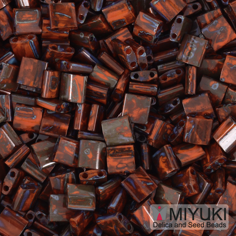 Бісер японський Miyuki TILA №4520, 5х5 мм, Червоний Пікассо (BIS-053227)