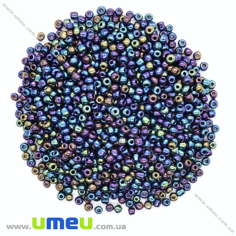 Бісер китайський середній, 8/0, Ірис синій перламутровий, 3 мм (BIS-026146)