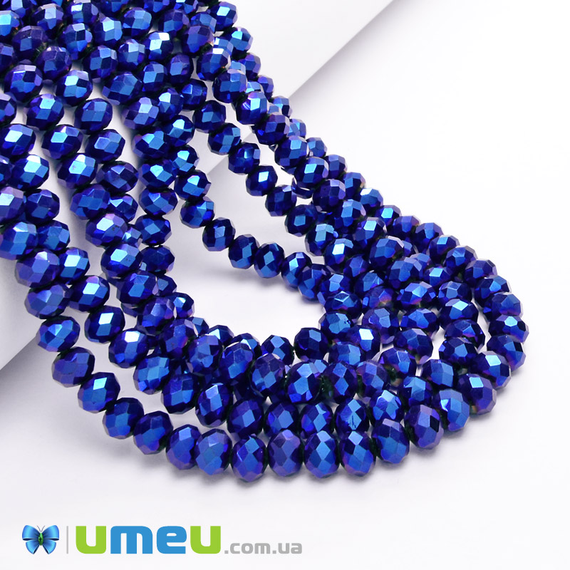 Бусины рондели, 6х5 мм, Синие (металлик) (BUS-049276)