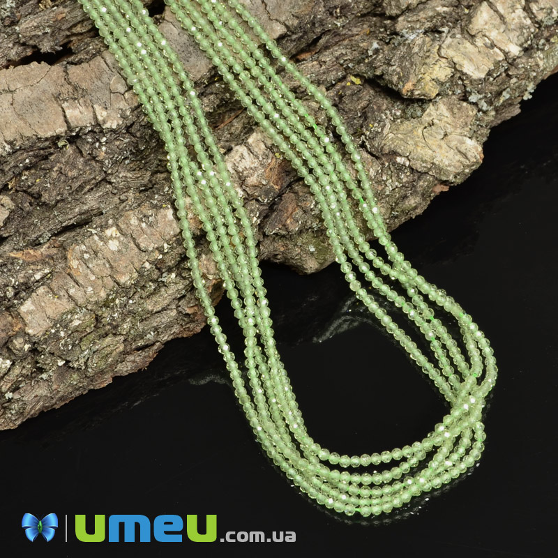 Намистини Кварц зелений, Натур. камінь, 2 мм, Круглі грановані (BUS-040875)