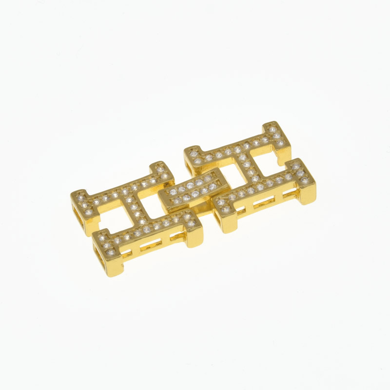 Застёжка, 27х12 мм, Латунь с покрытием 18 kt, Куб. цирконий (ZAM-058447)