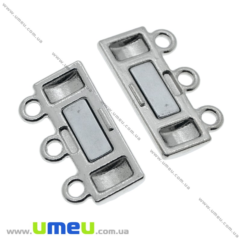 Замок магнитный на 3 нити, 19х14 мм, Темное серебро (ZAM-022389)
