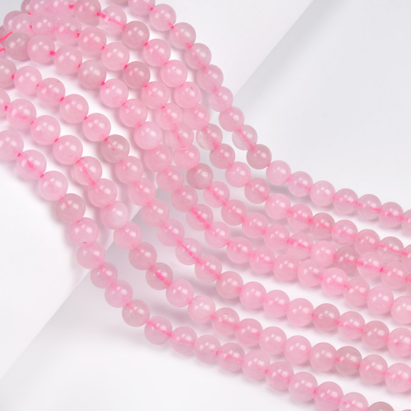 Намистини Кварц рожевий, Натур. камінь, 6,5 мм, Круглі, 38 см (BUS-051731)