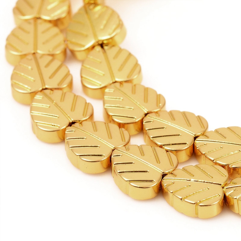 Намистини Гематит, Нат. камінь, Листок, 8х8х2,5 мм, З покриттям, Золотисті (BUS-057821)