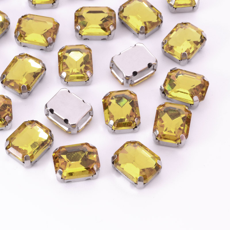 Шатон прямокутний, 10х8 мм, Темне срібло, Жовтий (KAB-052906)