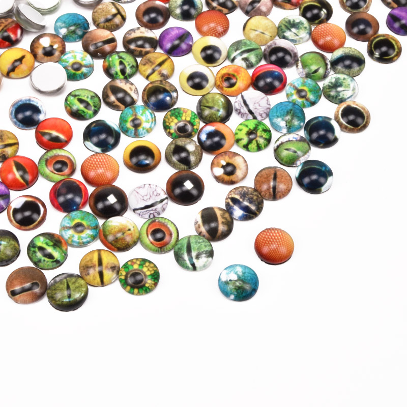 Кабошони скляні з принтом Око, 8 мм, Круглі, Мікс (KAB-051894)