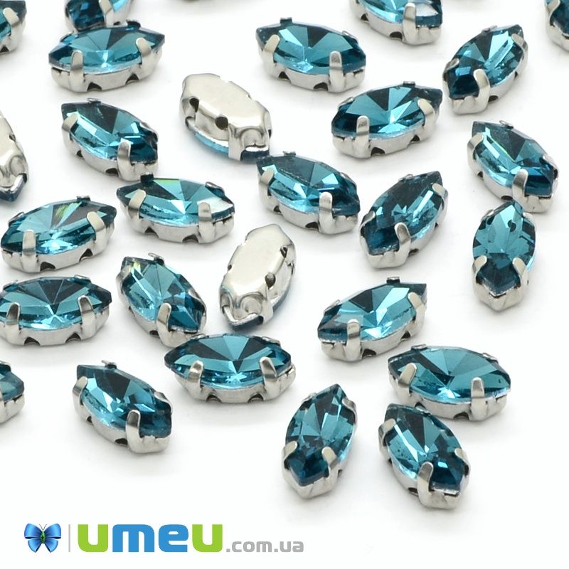 Шатон човник 8х4 мм, Темне срібло, Бірюзовий (KAB-037922)