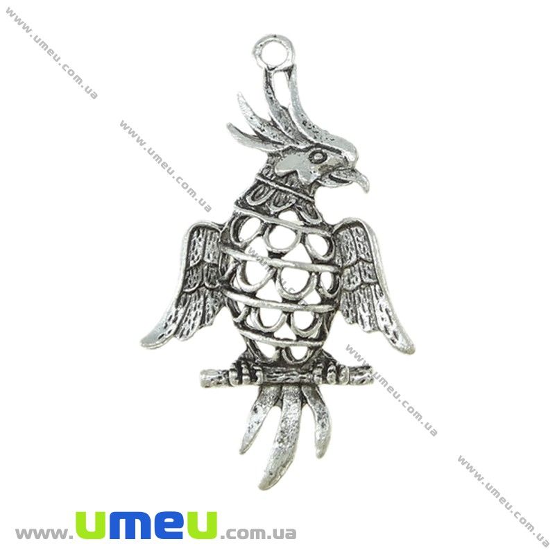 Підвіска метал. Папуга, 47х28 мм, Античне срібло (POD-021086)