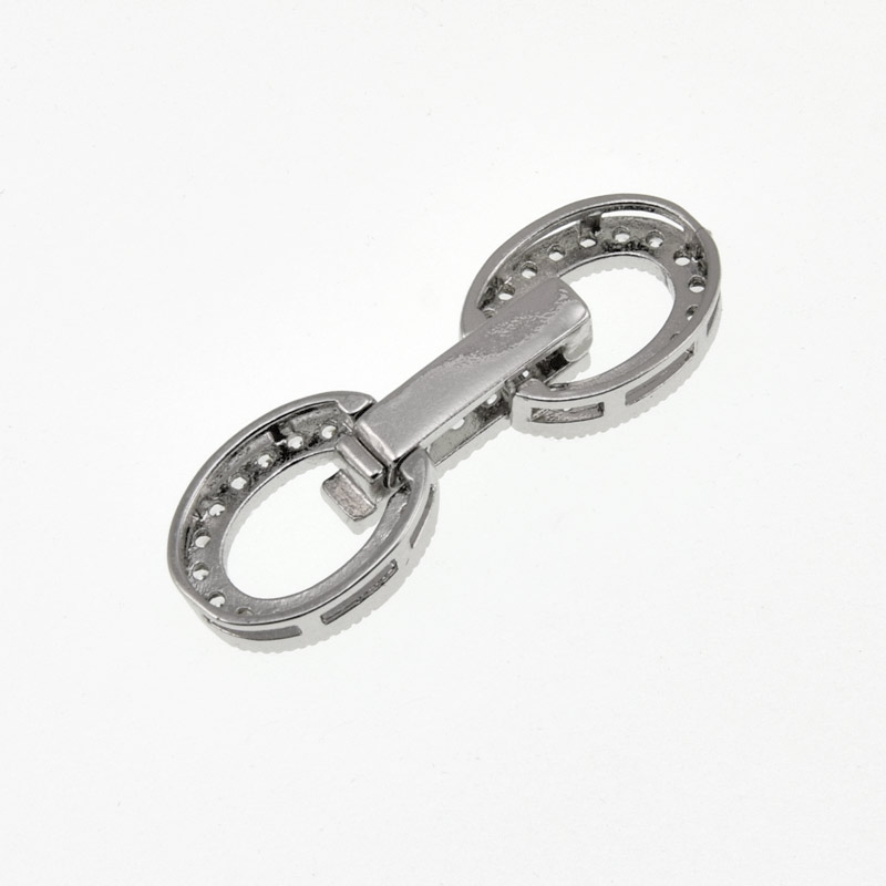 Застібка, 27х8,5 мм, Латунь з покриттям Родій, Куб. цирконій (ZAM-060830)