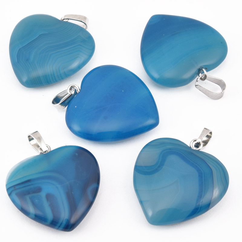 Підвіска Серце, Натур. камінь Агат синій, 25х25 мм (POD-058548)