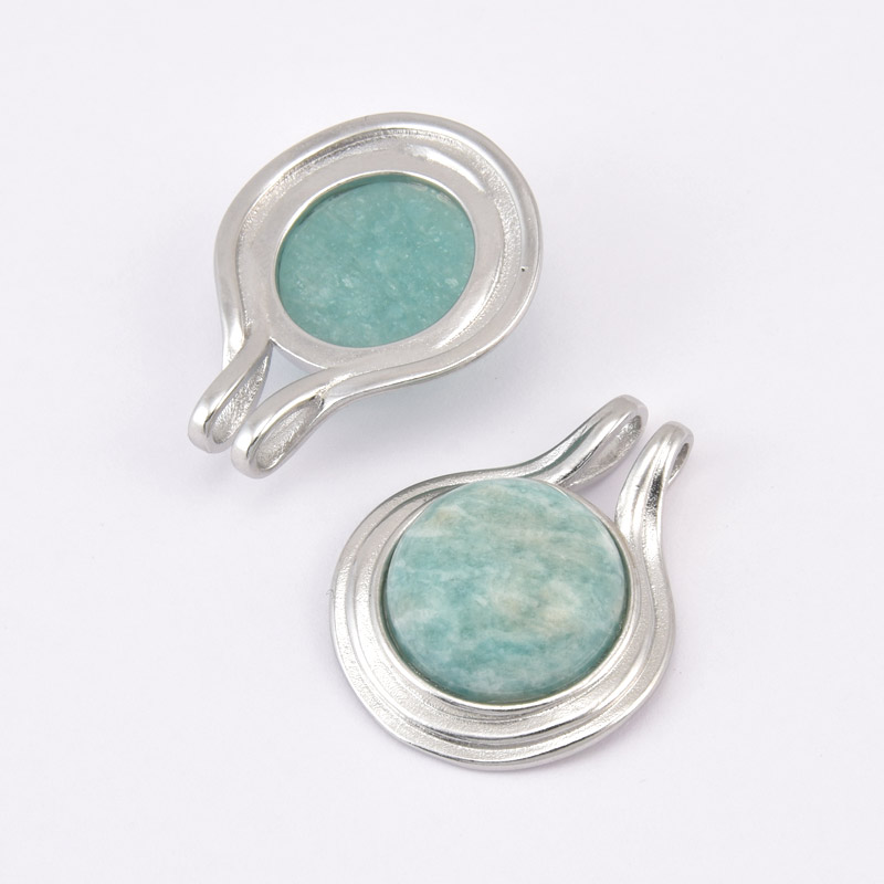 Підвіска Кругла, Натур. камінь Амазоніт, 28х22,5 мм (POD-058658)