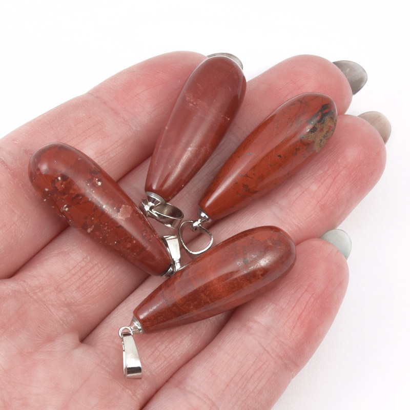 Підвіска Крапля, Натур. камінь Яшма червона, 29х10 мм (POD-009207)