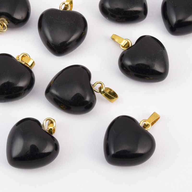 Підвіска Серце, Натур. камінь Обсидіан, 18х15х10 мм (POD-057924)