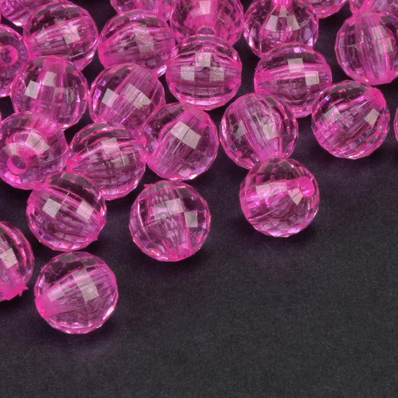 Намистини акрилові, Круглі грановані, 9,5 мм, Малинові (BUS-059746)
