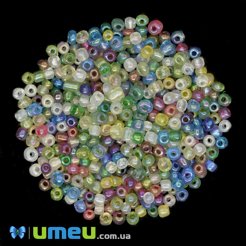 Бисер китайский крупный, 6/0, Микс АВ прозрачный, 4 мм (BIS-039288)