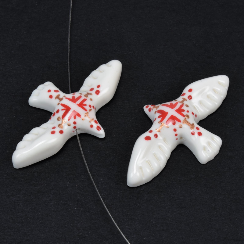 Подвеска-бусина Горлица из полимерной глины, 39х21 мм, С рисунком (POD-059387)