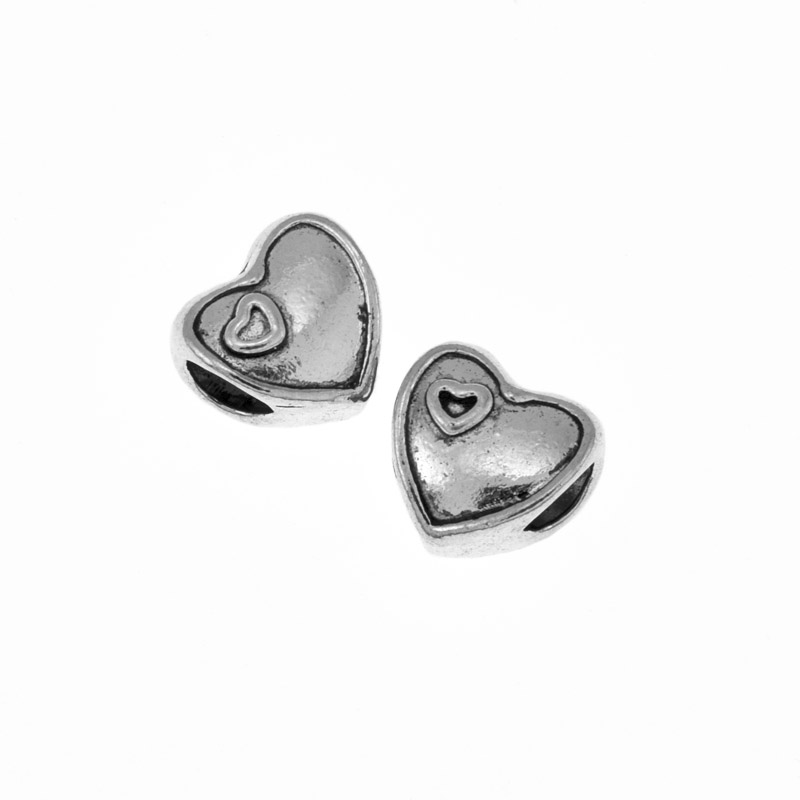 Бусины мет. Сердце, 11х11х8 мм, Античное серебро (BUS-006477)