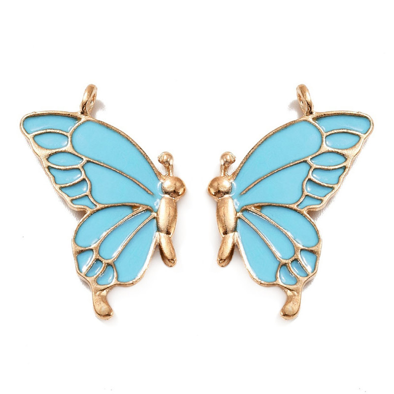 Підвіска метал. Метелик парний блакитний, 34х32 мм, Золото (POD-053762)