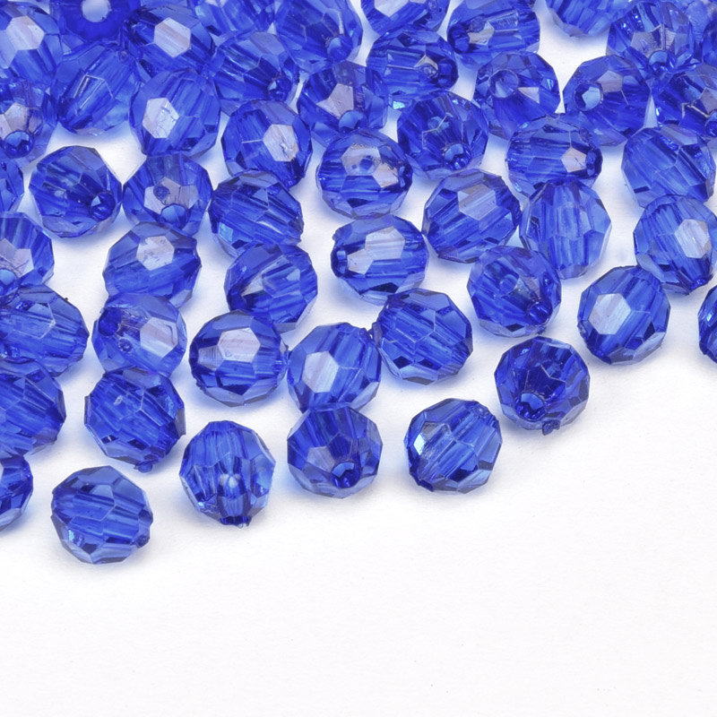 Бусины акриловые, Круглые граненые, 6 мм, Синие (BUS-059723)