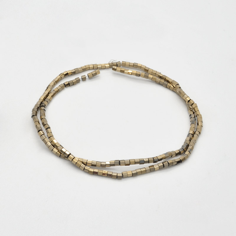 Намистини Гематит, Натур. камінь, 2,5 мм, Циліндр, З покриттям, Золотисті (BUS-051763)