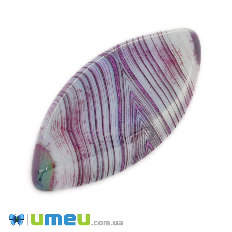 Кабошон нат. камінь Агат Бразильський фіолетово-зелений, Човен, 38,5х19,5 мм (KAB-042762)