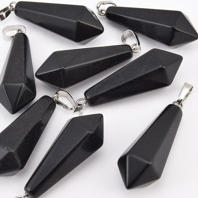 Підвіска Кристал, Натур. камінь Обсидіан чорний, 37х11 мм (POD-058610)