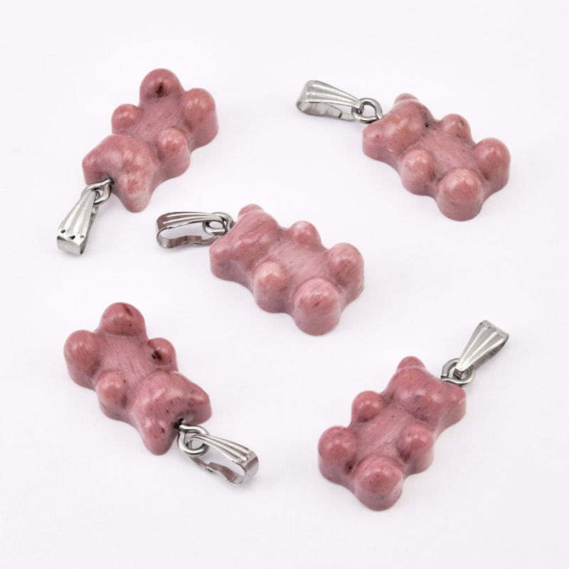 Підвіска Ведмедик, Натур. камінь Родоніт, 22х11х7 мм (POD-058662)