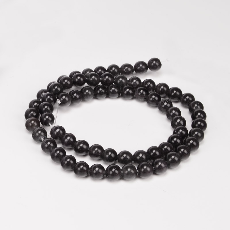 Намистини Котяче око, Синт. камінь, 6 мм, Сірі, Круглі (BUS-054258)