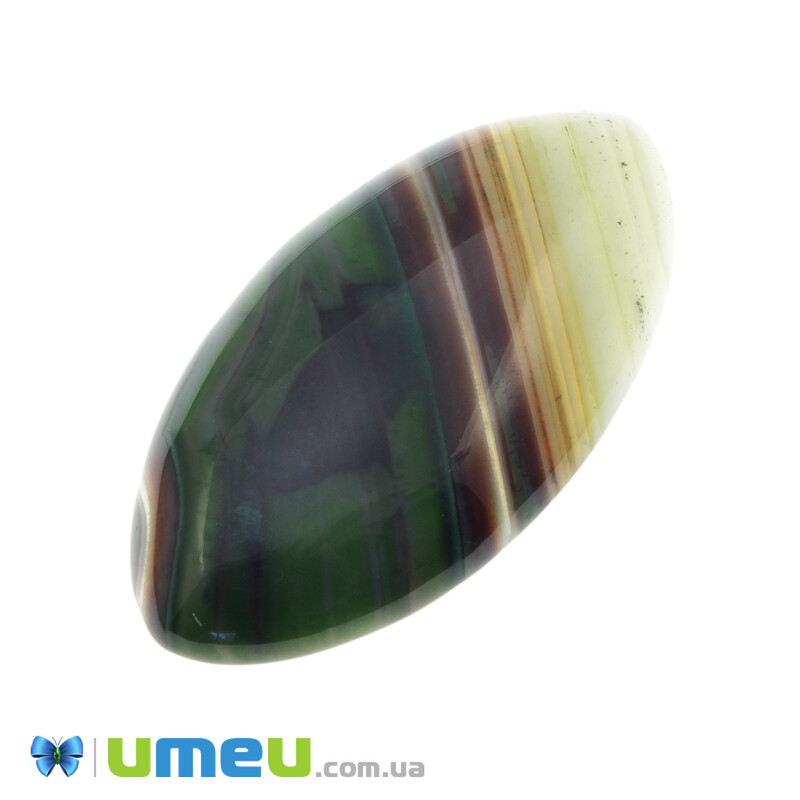 Кабошон нат. камінь Агат Бразильський зелений, Човник, 40х20 мм (KAB-042769)
