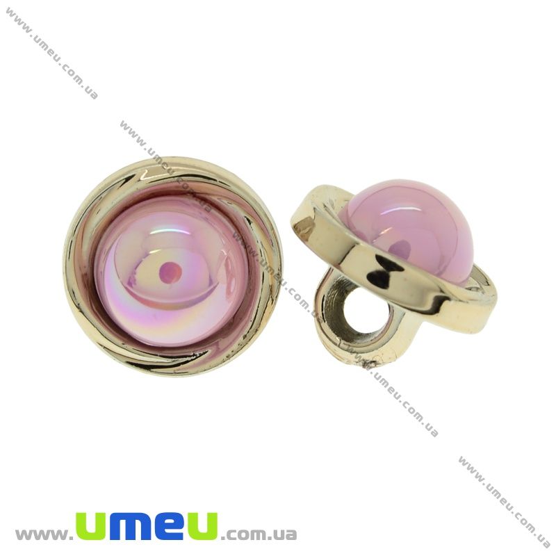 Гудзик пластиковий на ніжці з полубусіной, 12 мм, Рожевий, Світле золото (PUG-021481)