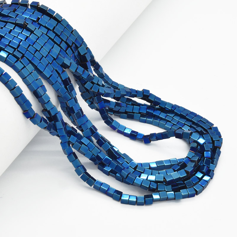 Намистини Гематит, Натур. камінь, Кубик, 3х3х3 мм, Сині (BUS-051754)