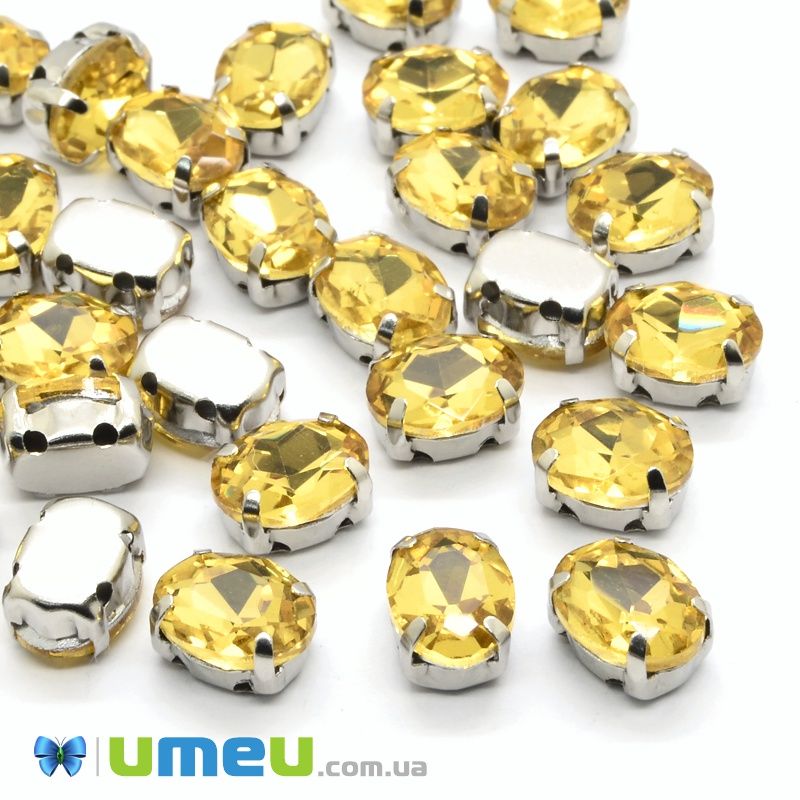 Шатон овальний 8х6 мм, Темне срібло, Жовтий (KAB-037968)