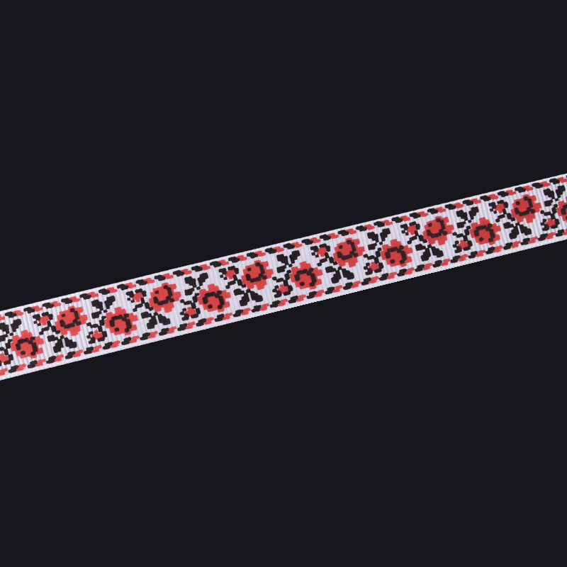 Репсова стрічка з малюнком Троянди, 15 мм, Біла (LEN-055799)