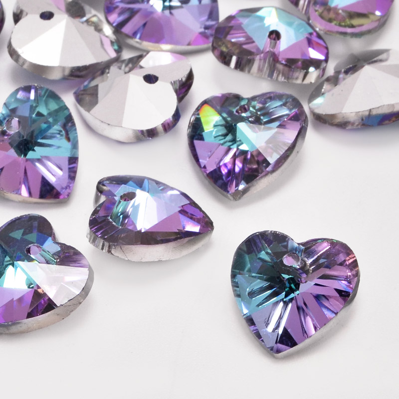 Підвіска скляна Серце, 14х14 мм, Бузково-блакитна (POD-054599)