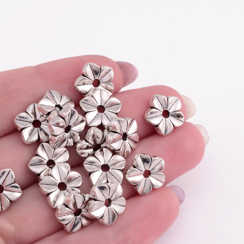 Намистини мет. Квіточки, 11х3 мм, Античне срібло (BUS-055366)