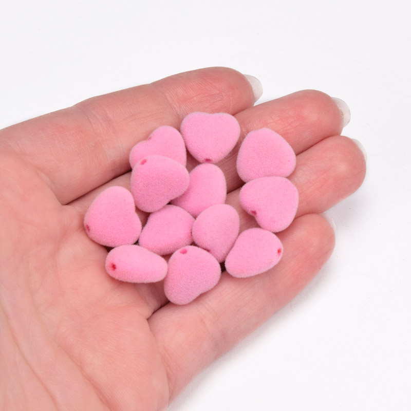 Бусина бархатная, Сердце, 12х11х5 мм, Розовая (BUS-060182)