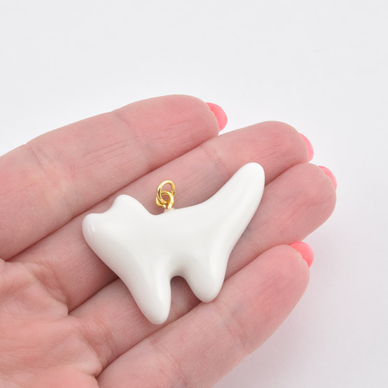 Підвіска Котик з полімерної глини, 40х27 мм, Біла (POD-058998)