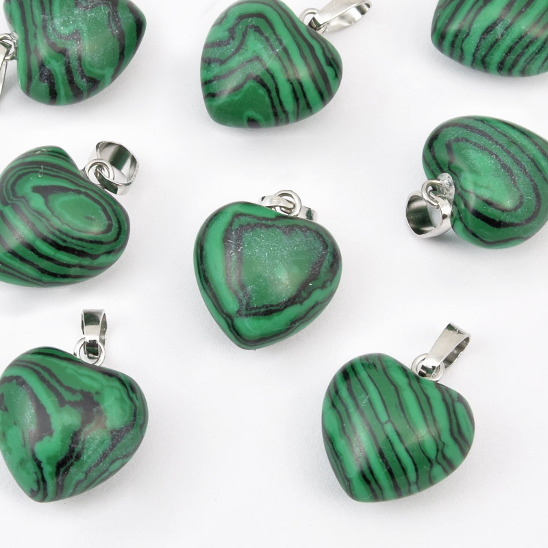 Підвіска Серце, Синт. камінь Малахіт, 18х15х10 мм (POD-057912)