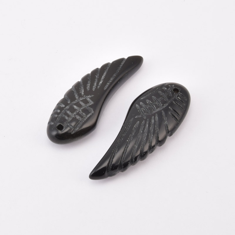 Підвіска Крило, Натур. камінь Обсидіан чорний, 40х15х7 мм (POD-058671)