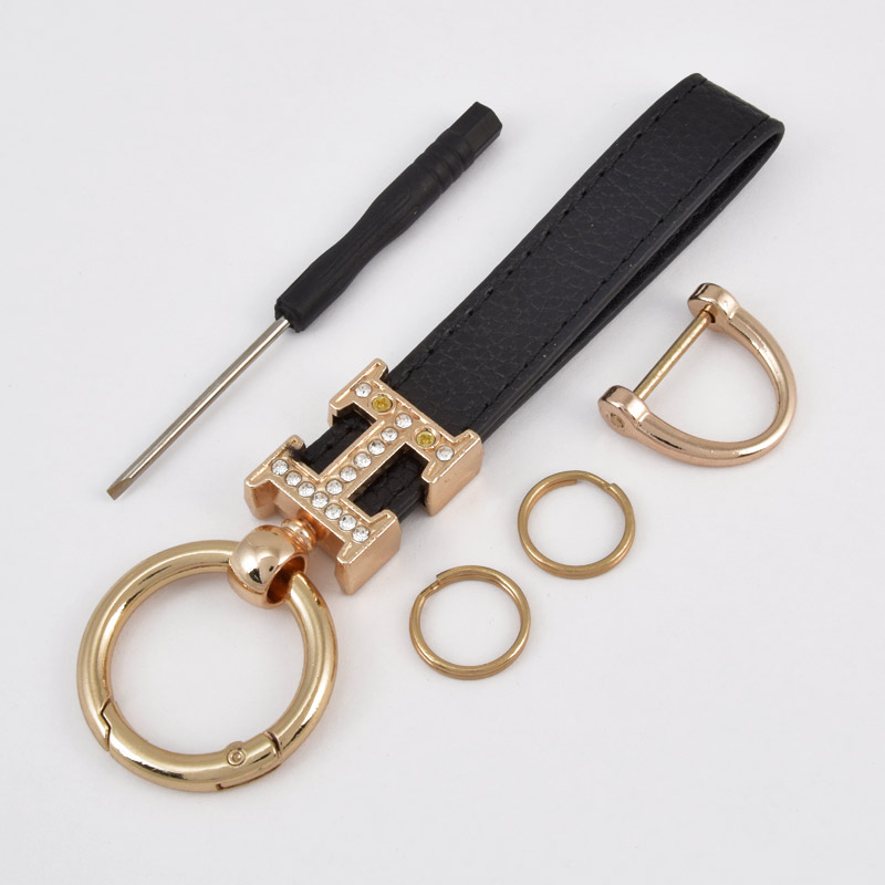 Брелок, 13х3 см, Чорний, Натуральна шкіра, Золото (OSN-058501)
