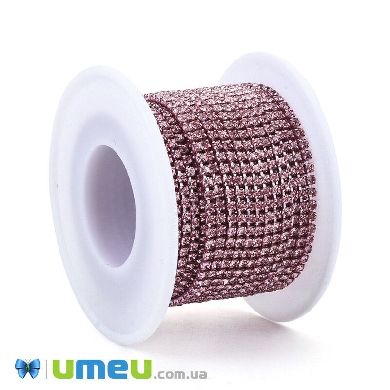 Стразовая цепь SS6 - 2,0 мм, Розовая, Стразы стеклянные розовые (ZEP-042999)